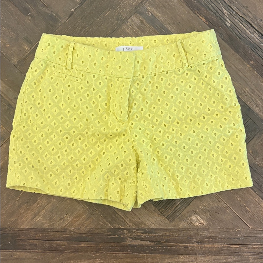 LOFT Yellow Eyelet Bermuda Shorts